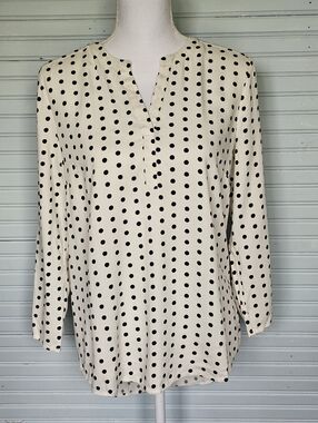 Daniel Rainn Koda Split Neck Blouse Cream Black Polka Dot   Women's Size S